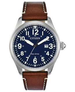 Мужские часы Chandler Eco-Drive с коричневым кожаным ремешком, 42 мм Citizen 9574312 | brown