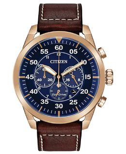 Мужские часы Eco-Drive с хронографом Avion, коричневый кожаный ремешок, 48 мм Citizen 9574188 | brown