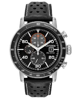 Мужские часы Eco-Drive с хронографом, черный кожаный ремешок, 44 мм Citizen 4849683 | black