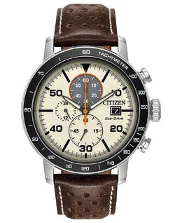 Мужские часы Eco-Drive с хронографом, коричневый кожаный ремешок, 44 мм Citizen 4849682 | brown