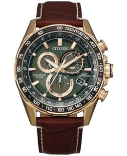 Мужские часы Eco-Drive с хронографом PCAT, коричневый кожаный ремешок, 43 мм Citizen 12167101 | gold
