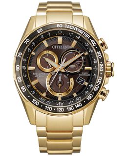 Мужские часы Eco-Drive с хронографом PCAT, золотистый браслет из нержавеющей стали, 43 мм Citizen 12167098 | gold