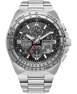 Мужские часы Eco-Drive Promaster Skyhawk с хронографом и браслетом из нержавеющей стали, 46 мм Citizen 16473227 | silver-tone
