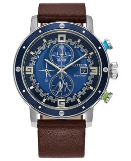 Мужские часы Eco-Drive с хронографом «Звездные войны Люк Скайуокер» с коричневым кожаным ремешком, 44 мм Citizen 16486893 | blue
