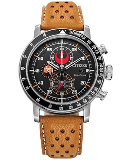 Мужские часы Eco-Drive с хронографом Star Wars Rebel Pilot оранжевого цвета с перфорированным кожаным ремешком, 44 мм Citizen 15810183 | orange