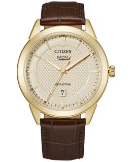 Мужские часы Eco-Drive Corso с коричневым кожаным ремешком, 40 мм Citizen 12095922 | gold
