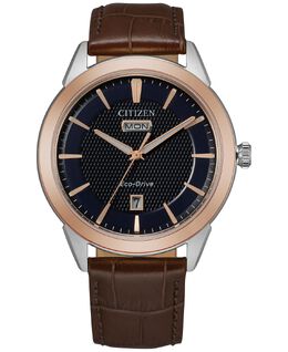 Мужские часы Eco-Drive Corso с коричневым кожаным ремешком, 40 мм Citizen 12095923 | rose gold