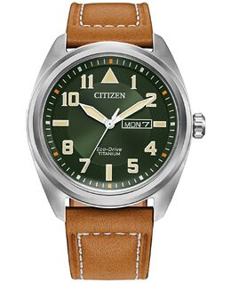Мужские часы Eco-Drive Garrison с коричневым кожаным ремешком, 42 мм Citizen 13777853 | brown