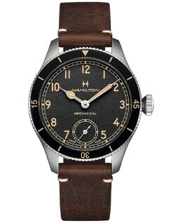Мужские часы цвета хаки Aviation Pioneer с коричневым кожаным ремешком, 43 мм Hamilton 13535214 | brown