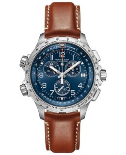 Мужские швейцарские часы с хронографом цвета хаки X-Wind GMT на коричневом кожаном ремешке, 46 мм Hamilton 8931126 | brown