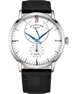 Мужские часы из натуральной кожи черного цвета с ремешком 42 мм Stuhrling 10540921 | white
