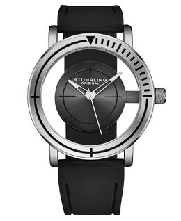 Мужские часы с черным каучуковым силиконовым ремешком 42 мм Stuhrling 10540803 | gray