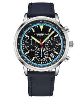Мужские часы Chrono Blue из натуральной кожи с ремешком 44 мм Stuhrling 12437052 | blue