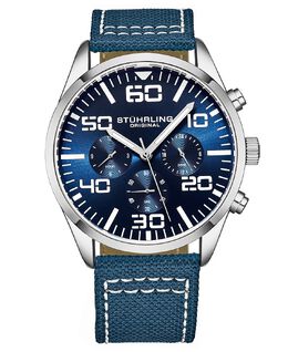 Мужские часы Chrono, темно-синие часы из парусины с голубым ремешком с контрастной строчкой, 42 мм Stuhrling 12437119 | blue