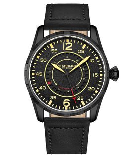 Мужские кварцевые часы из натуральной кожи черного цвета, 44 мм Stuhrling 12437127 | black