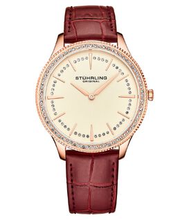 Мужские часы из красной натуральной кожи с ремешком 38 мм Stuhrling 12437050 | white
