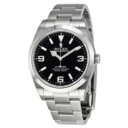 Pre-Owned Rolex Explorer Black Dial Stainless Steel Oyster Bracelet Automatic Mens Watch Ref 214270BKASO