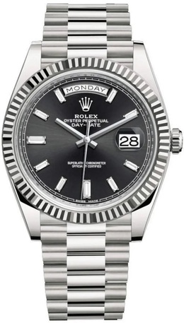 Rolex Day-Date 40 Automatic Mens Watch White Gold Black Diamond Dial (Ref:228239BKDP)