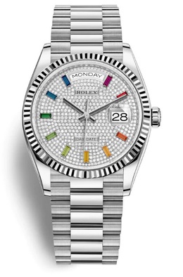 Rolex Day-Date 36 Automatic Diamond Pave Dial 18kt White Gold President Watch 128239SSP 128239dsp