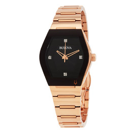 Bulova Gemini Quartz Diamond Black Dial Ladies Watch 97p158