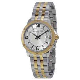 Raymond Weil 5591-STP-00657 Mens' Analog Watch - Silver Dial with Yellow Gold PVD Bezel