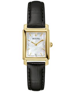 Женские классические часы Sutton Diamond Accent с черным кожаным ремешком, 21 мм Bulova, черный 16560518 | black