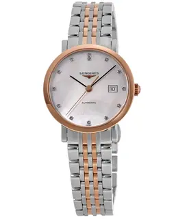 Longines Elegant Collection Mother of Pearl Dial Diamond Stainless Steel and Rose Gold Women's Watch l4.310.5.87.7