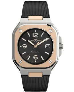 Bell & Ross BR05A-BL-STPG/SRB Mens' Watch - 40mm Gold-Tone Steel and Rose Gold Case with Black Dial, Automatic Movement