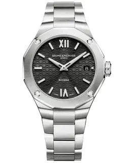 Authentic Baume & Mercier Riviera Black Decaled Wave Dial Stainless Steel Women's Watch - Model 10724