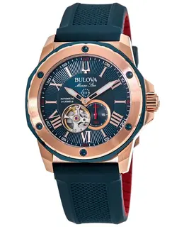 Bulova Marine Star Blue Dial Blue Rubber Strap Men's Watch 98a227