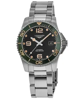 New Longines HydroConquest Automatic Black Dial Stainless Steel Watch with Green Ceramic Bezel - Model L3.781.4.05.6