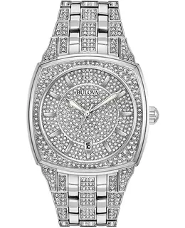 Bulova Dress Swarovski Crystal Pave Steel Men's Watch 96b296