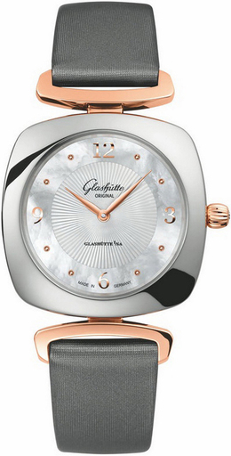 Glashutte Original Pavonina Quartz Watch for Women - 31mm Rose Gold Dial, Stainless Steel Case with Grey Strap