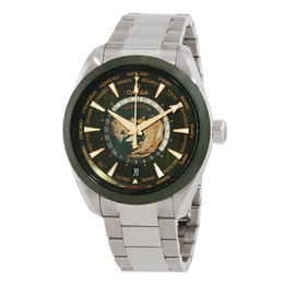 Omega Seamaster World Time GMT Automatic Chronometer Green Dial Mens Watch Ref 220.30.43.22.10.001