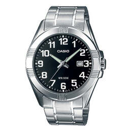Часы Men's Casio Quartz Watch Stainless Steel Strap 50m Waterproof Black Dial Analog Mens, черный mtp-1308d-1b | black