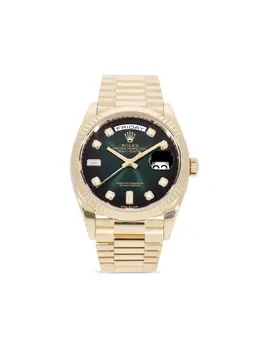 Rolex Pre-Owned Day-Date 2019 DD36MMDARKGYLX Yellow Gold Dark Green Dial Watch