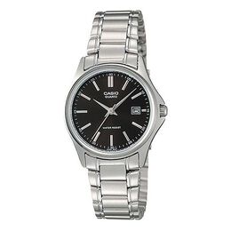 Часы Casio Waterproof Quartz Stainless Steel Strap Silver Black Dial Black Analog, черный ltp-1183a-1a | black