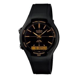 Часы Casio Quartz Waterproof Mens Black Analog/Digital Combo, черный aw-90h-9e | black