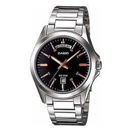 Часы Casio Waterproof Stainless Steel Strap Quartz Mens Black Analog, черный mtp-1370d-1a2 | black
