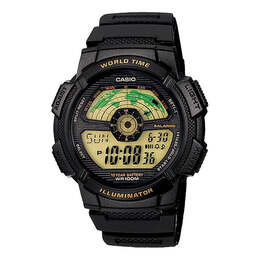Часы Casio Sports Waterproof Stainless Steel Strap Mens Black Digital, черный ae-1100w-1bv | black