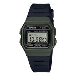 Часы Casio Waterproof Unisex Mens Black/Green Digital, черный f-91wm-3a | black/green