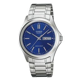 Часы Casio Waterproof Stainless Steel Strap Blue Dial Mens Blue Analog, синий mtp-1239d-2a | blue