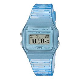 Часы Casio Retro Fashion Macaron Digital Watch 'Blue Translucent', синий f-91ws-2jh | blue