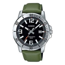 Часы Casio Leather Band Waterproof Business Style Men Mens Green Analog, зеленый mtp-vd01l-3bv | green