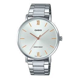 Часы Casio Waterproof Stainless Steel Silver Quartz Unisex Mens White Analog, белый mtp-vt01d-7b | white