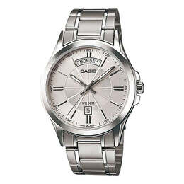 Часы Casio ENTICERSeries Stainless SteelStrapQuartzWatch Men's Silver Waterproof EDIFICE Mens White Analog, белый mtp-1381d-7a | white