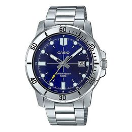 Часы Casio DRESSSeries Business Men'ses Silver/Blue Stainless Steel Strap Mens SilverBlue Analog, синий mtp-vd01d-2ev | silverblue