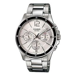 Часы Casio Waterproof Stainless Steel Strap Mens White Analog, белый mtp-1374d-7a | white