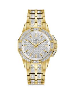 Хрустальные часы, 34 мм Bulova, цвет Silver 4900898 | silver/gold