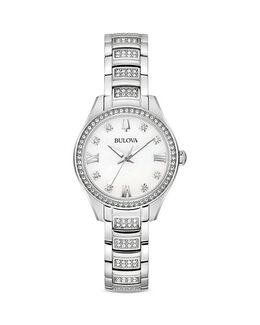 Хрустальные часы, 28,5 мм Bulova, цвет White 4698333 | white/silver